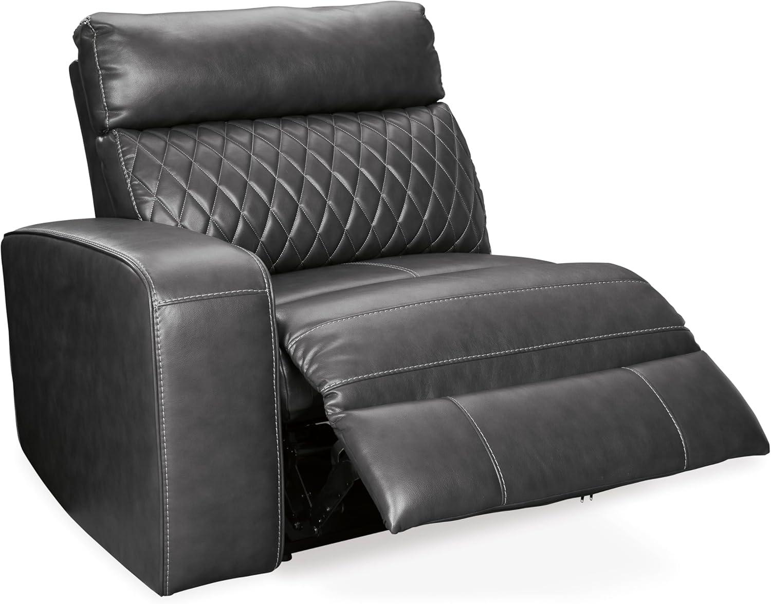 imageSignature Design by Ashley Samperstone Contemporary Faux Leather Wall Hugger 2Piece Power Reclining Sectional Loveseat with USB Ports Gray