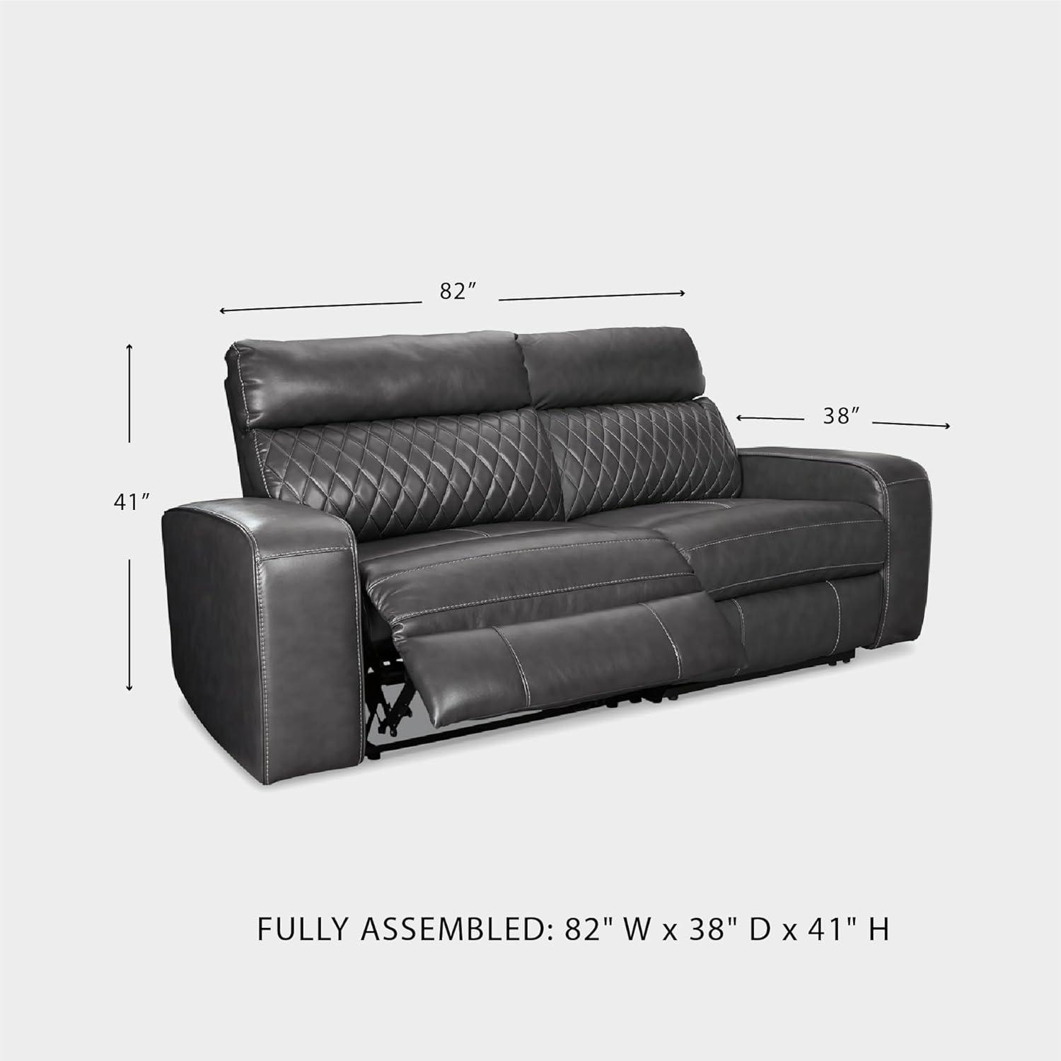 imageSignature Design by Ashley Samperstone Contemporary Faux Leather Wall Hugger 2Piece Power Reclining Sectional Loveseat with USB Ports Gray