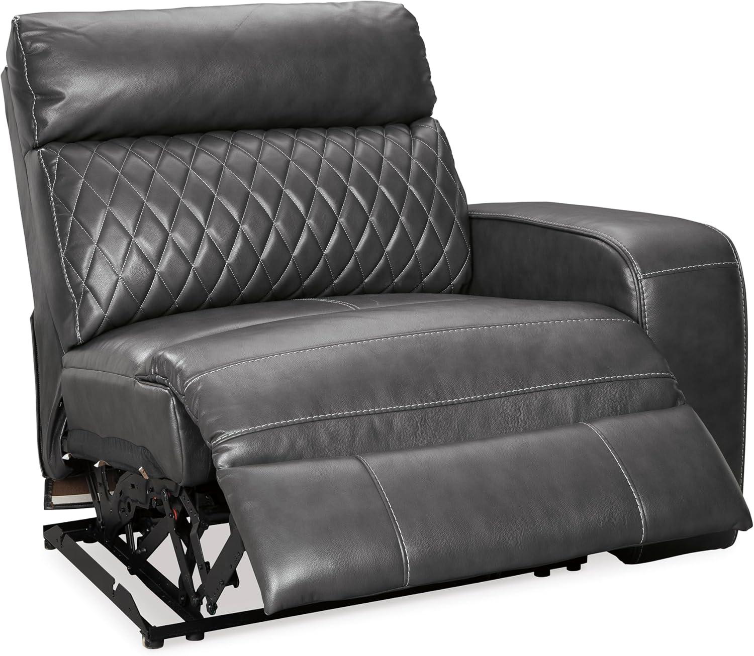imageSignature Design by Ashley Samperstone Contemporary Faux Leather Wall Hugger 2Piece Power Reclining Sectional Loveseat with USB Ports Gray
