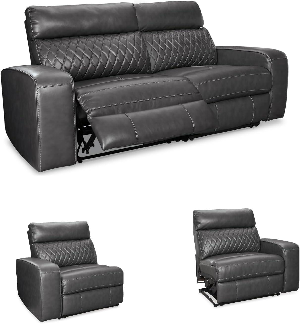 imageSignature Design by Ashley Samperstone Contemporary Faux Leather Wall Hugger 2Piece Power Reclining Sectional Loveseat with USB Ports Gray