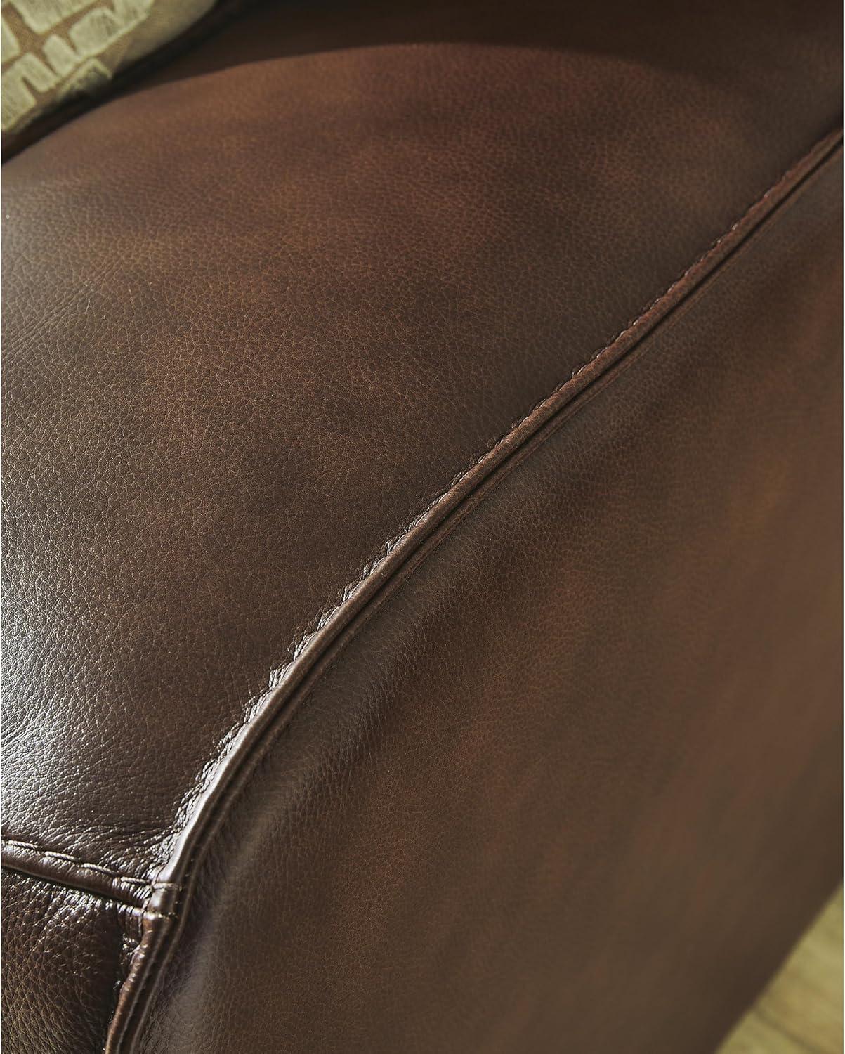 imageSignature Design by Ashley Spear Hill Contemporary Leather Match Power Reclining Loveseat with Console Adjustable Headrest and USB Port Dark Brown
