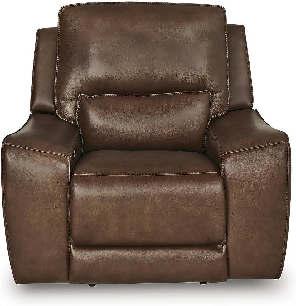imageSignature Design by Ashley Spear Hill Contemporary Leather Match Upholstered Wall Hugger Power Recliner with Adjustable Headrest Dark Brown