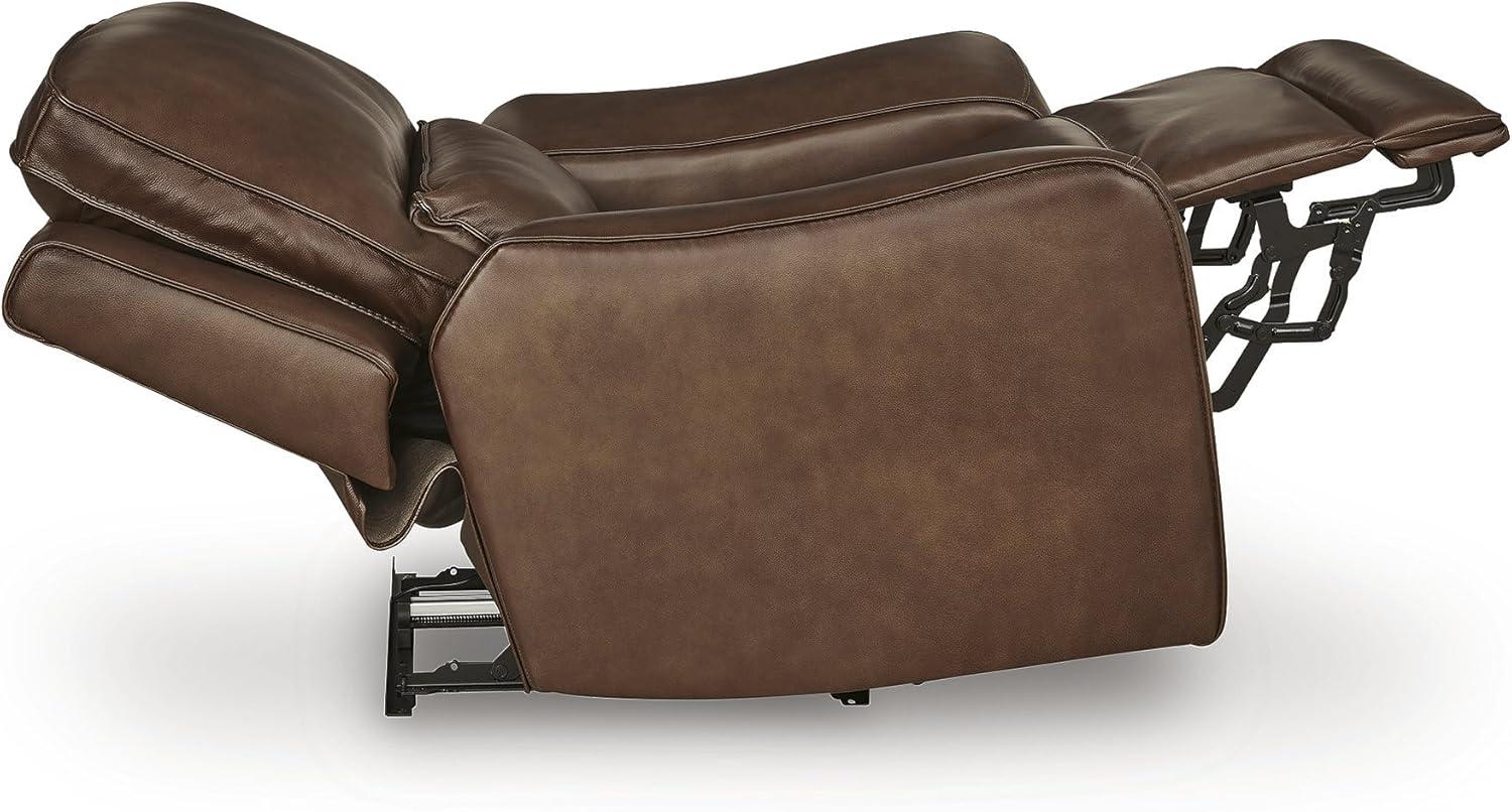 imageSignature Design by Ashley Spear Hill Contemporary Leather Match Upholstered Wall Hugger Power Recliner with Adjustable Headrest Dark Brown