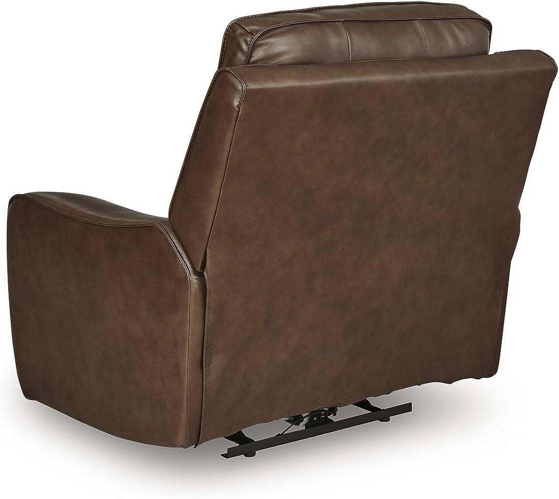 imageSignature Design by Ashley Spear Hill Contemporary Leather Match Upholstered Wall Hugger Power Recliner with Adjustable Headrest Dark Brown