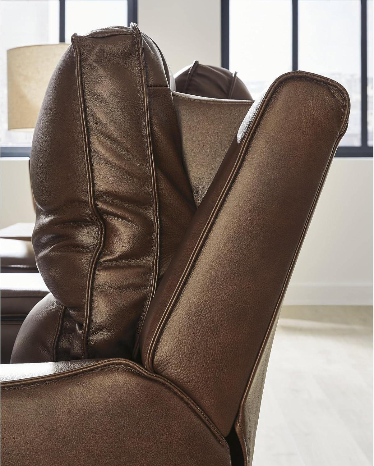 imageSignature Design by Ashley Spear Hill Contemporary Leather Match Upholstered Wall Hugger Power Recliner with Adjustable Headrest Dark Brown
