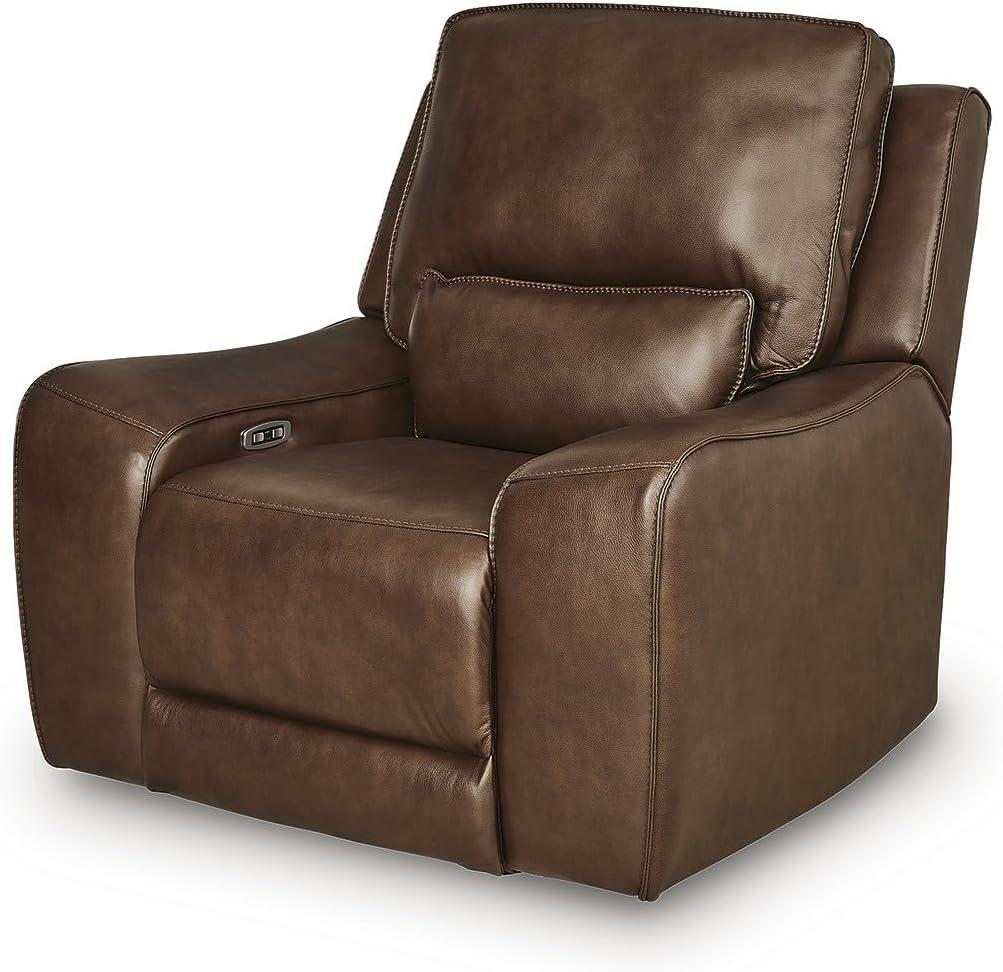 imageSignature Design by Ashley Spear Hill Contemporary Leather Match Upholstered Wall Hugger Power Recliner with Adjustable Headrest Dark Brown