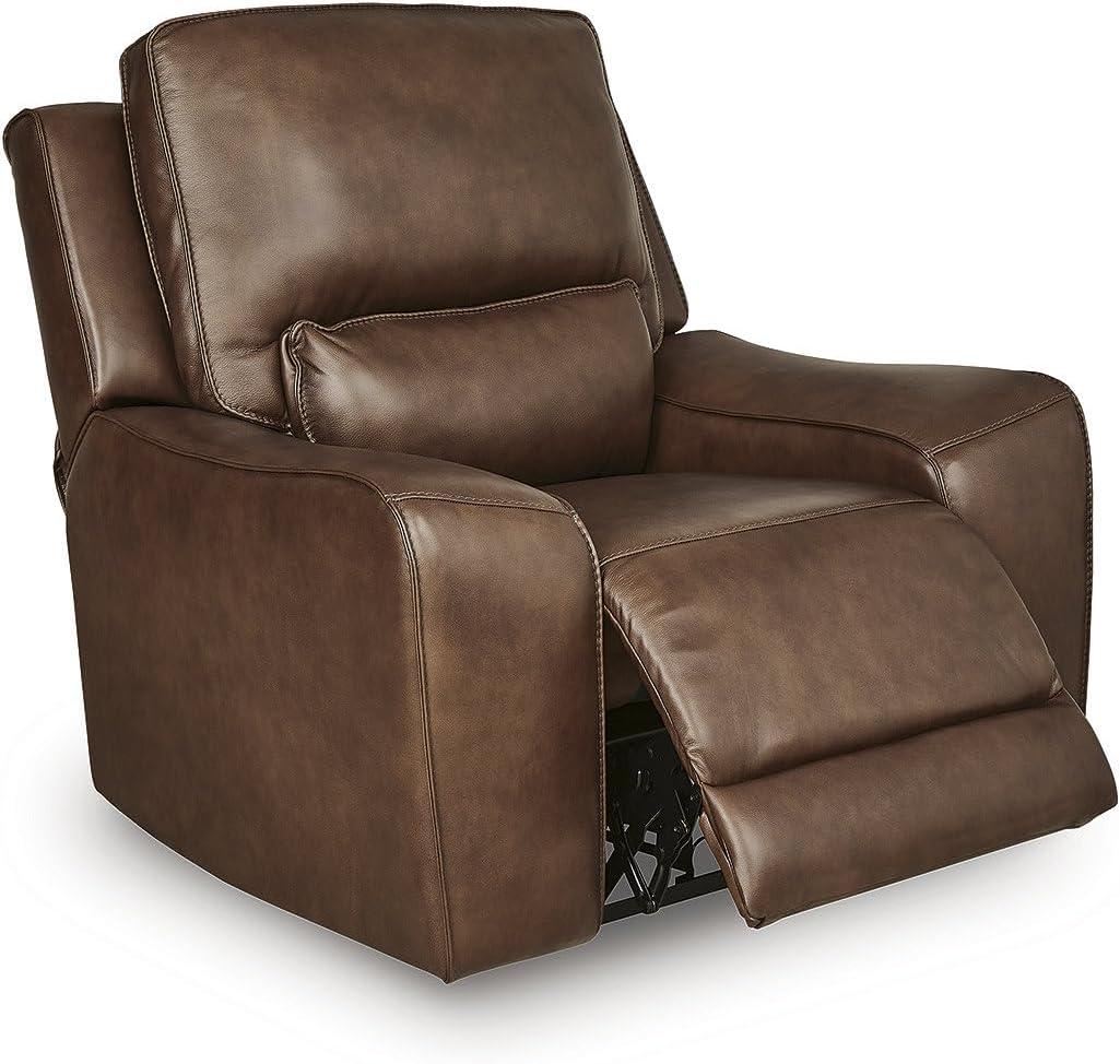 imageSignature Design by Ashley Spear Hill Contemporary Leather Match Upholstered Wall Hugger Power Recliner with Adjustable Headrest Dark Brown