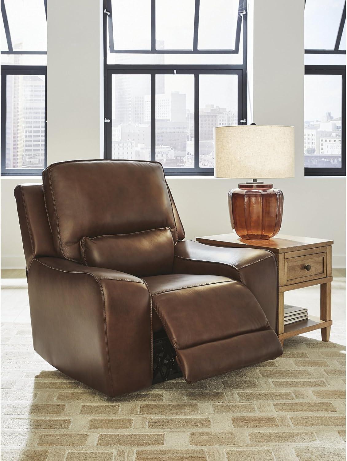 imageSignature Design by Ashley Spear Hill Contemporary Leather Match Upholstered Wall Hugger Power Recliner with Adjustable Headrest Dark Brown