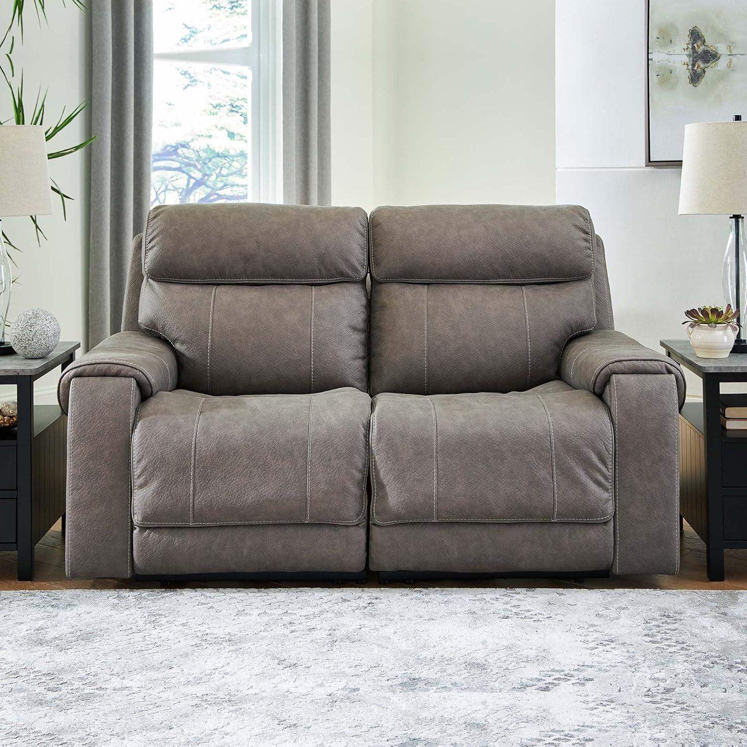 imageSignature Design by Ashley Starbot Contemporary Faux Leather Wall Hugger 2Piece Power Reclining Sectional Loveseat with Adjustable Headrest PopOut Cup Holders and USB Ports Gray