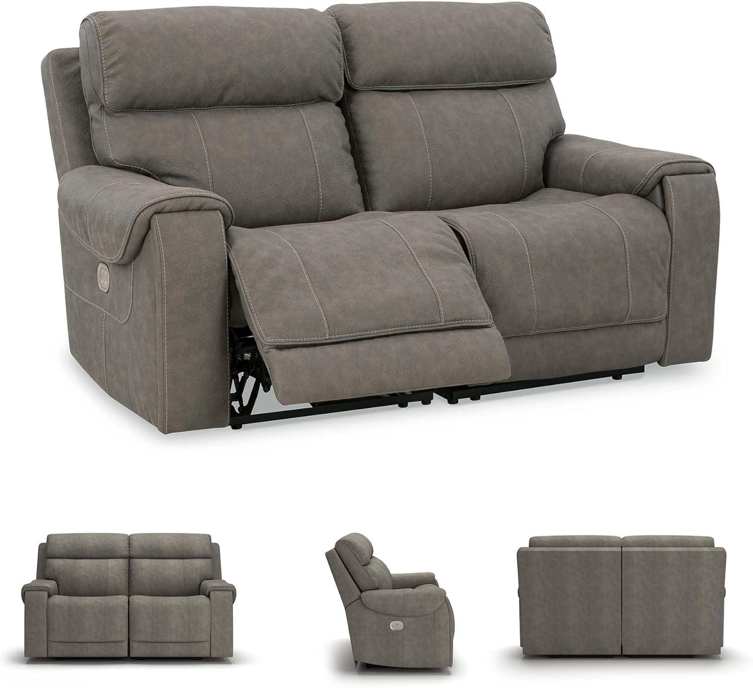 imageSignature Design by Ashley Starbot Contemporary Faux Leather Wall Hugger 2Piece Power Reclining Sectional Loveseat with Adjustable Headrest PopOut Cup Holders and USB Ports Gray