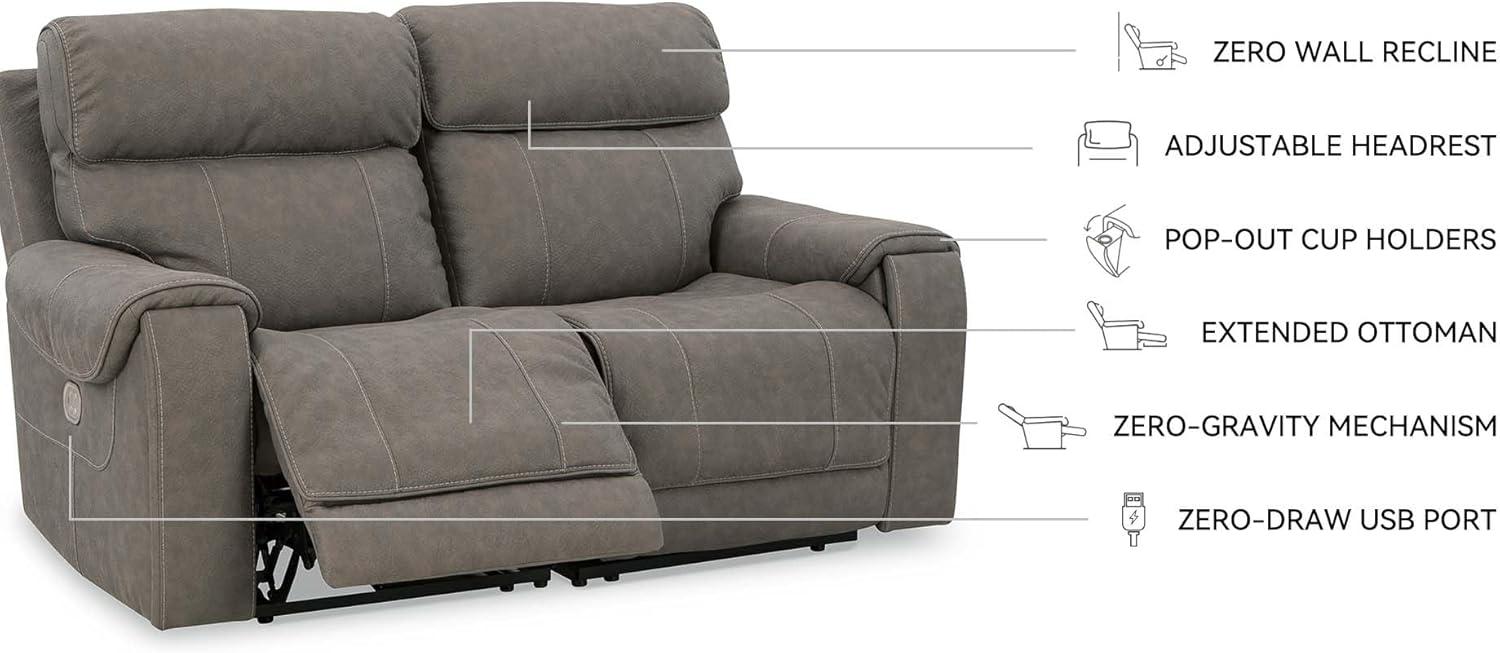 imageSignature Design by Ashley Starbot Contemporary Faux Leather Wall Hugger 2Piece Power Reclining Sectional Loveseat with Adjustable Headrest PopOut Cup Holders and USB Ports Gray