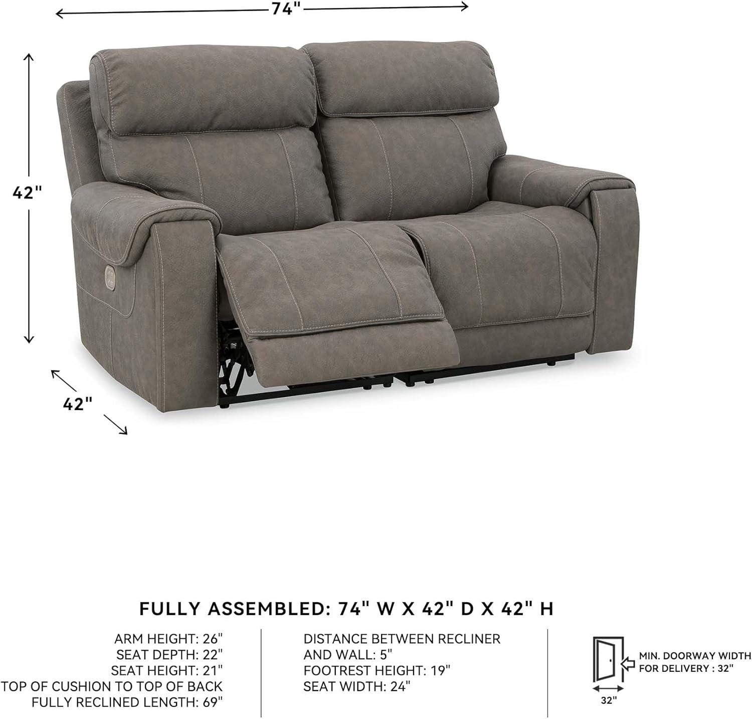 imageSignature Design by Ashley Starbot Contemporary Faux Leather Wall Hugger 2Piece Power Reclining Sectional Loveseat with Adjustable Headrest PopOut Cup Holders and USB Ports Gray
