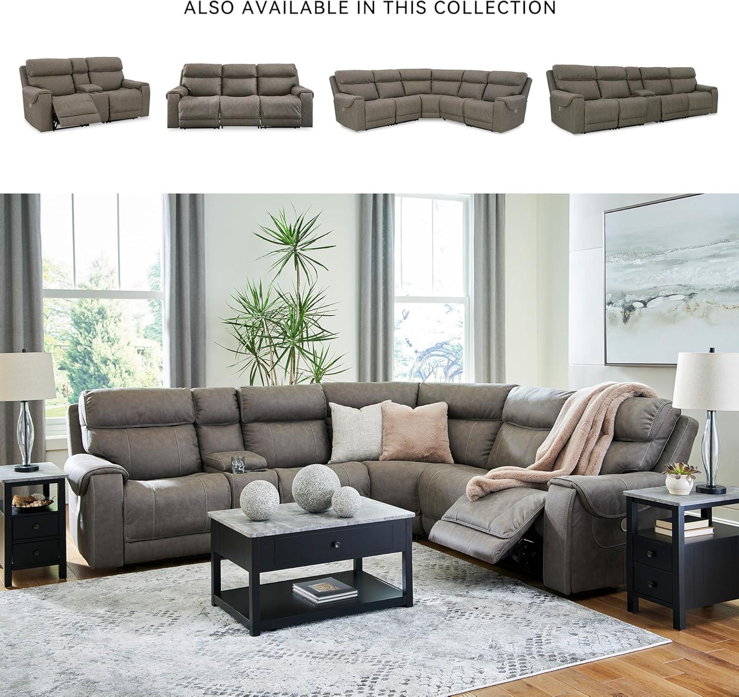 imageSignature Design by Ashley Starbot Contemporary Faux Leather Wall Hugger 2Piece Power Reclining Sectional Loveseat with Adjustable Headrest PopOut Cup Holders and USB Ports Gray