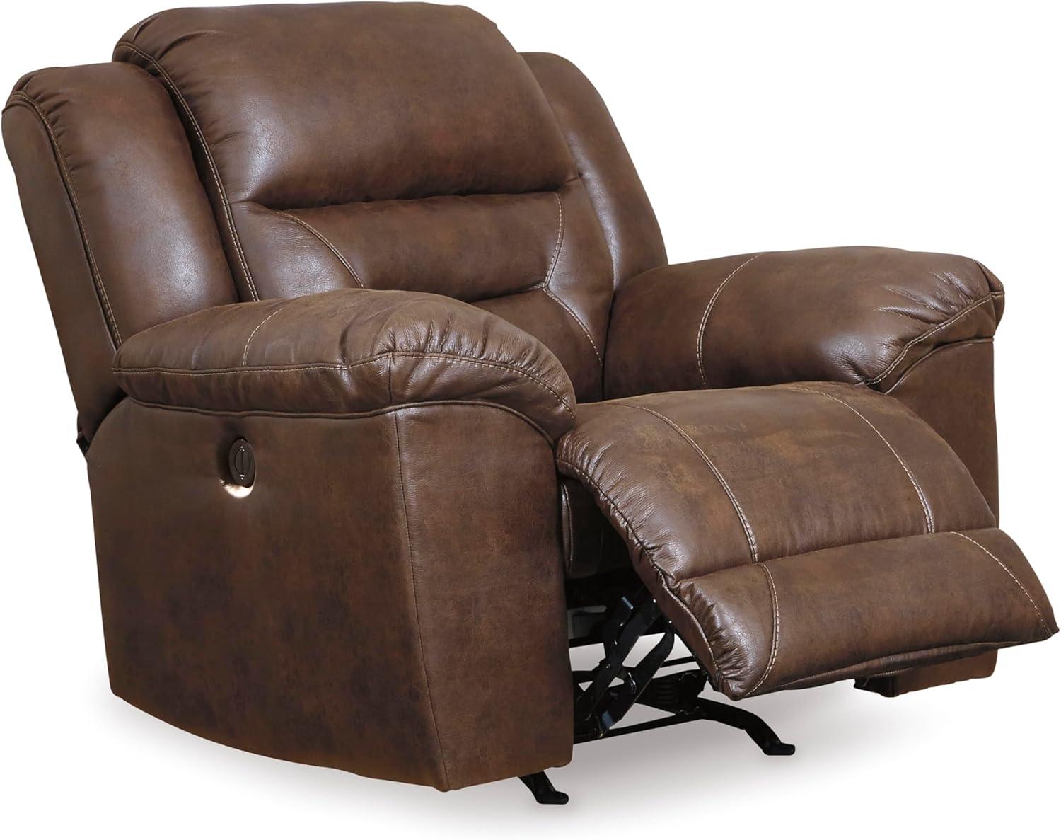 imageSignature Design by Ashley Stoneland Faux Leather Manual Double Reclining Loveseat with Center Console Dark BrownBrown