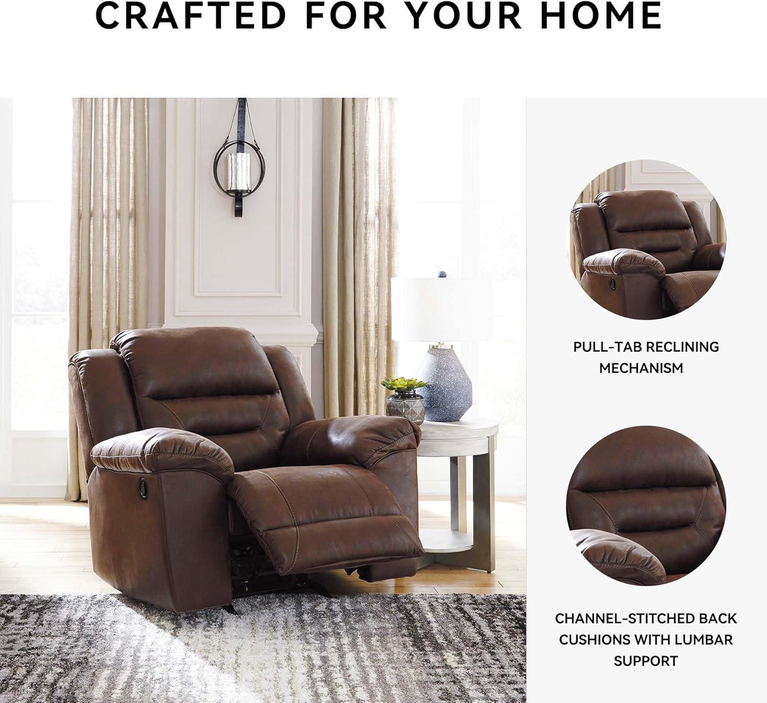 imageSignature Design by Ashley Stoneland Faux Leather Manual Double Reclining Loveseat with Center Console Dark BrownBrown