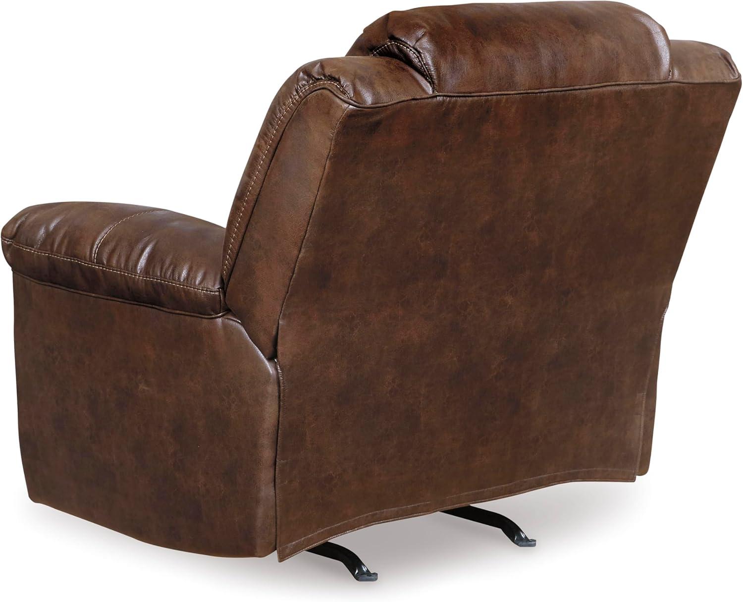 imageSignature Design by Ashley Stoneland Faux Leather Manual Double Reclining Loveseat with Center Console Dark BrownBrown