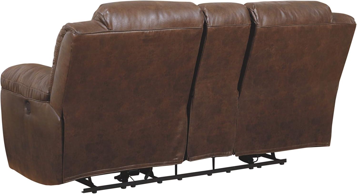 imageSignature Design by Ashley Stoneland Faux Leather Manual Double Reclining Loveseat with Center Console Dark BrownBrown