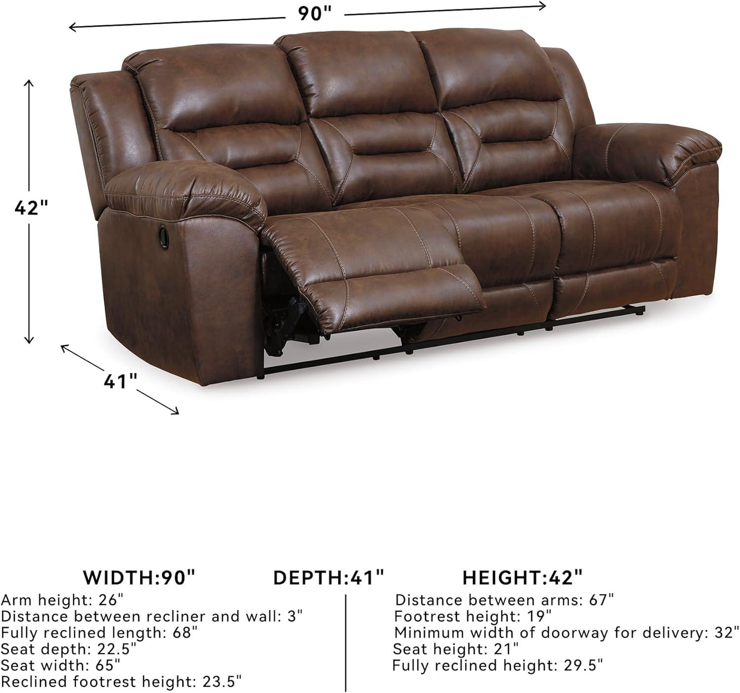 imageSignature Design by Ashley Stoneland Faux Leather Manual Double Reclining Loveseat with Center Console Dark BrownBrown