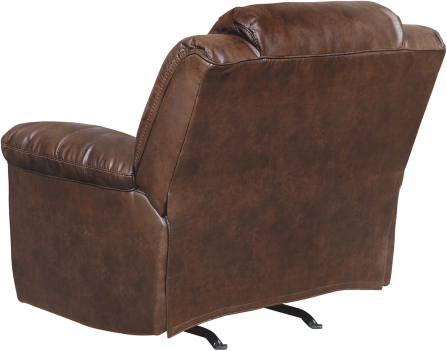 imageSignature Design by Ashley Stoneland Faux Leather Manual Double Reclining Loveseat with Center Console Dark BrownBrown
