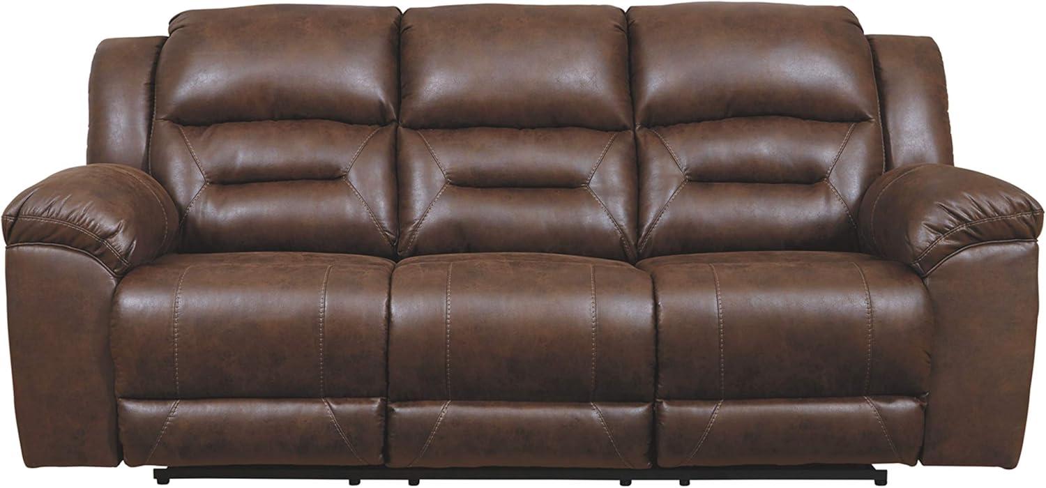 imageSignature Design by Ashley Stoneland Faux Leather Manual Double Reclining Loveseat with Center Console Dark BrownBrown