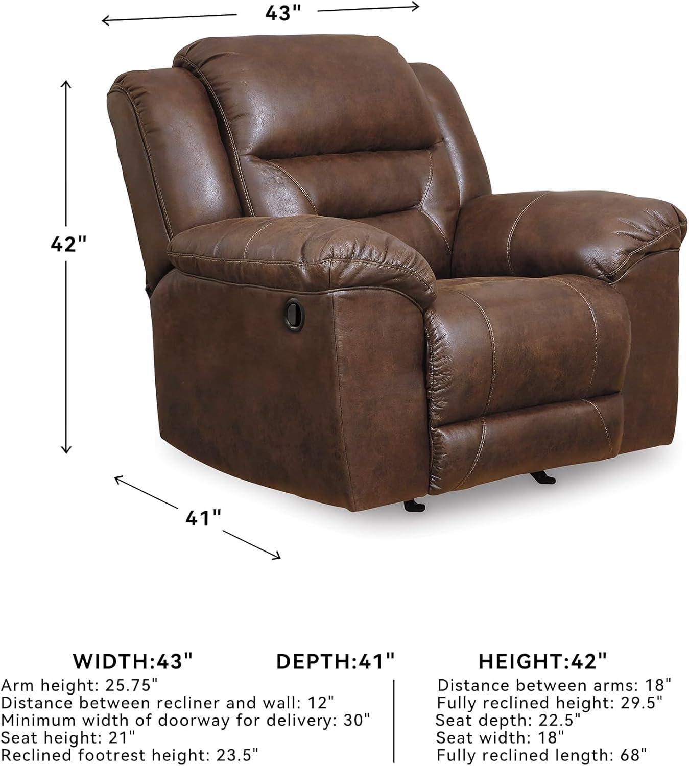 imageSignature Design by Ashley Stoneland Faux Leather Manual Double Reclining Loveseat with Center Console Dark BrownBrown