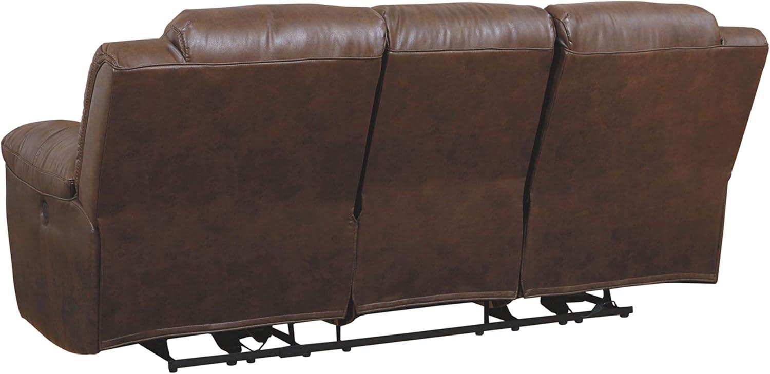 imageSignature Design by Ashley Stoneland Faux Leather Manual Double Reclining Loveseat with Center Console Dark BrownBrown