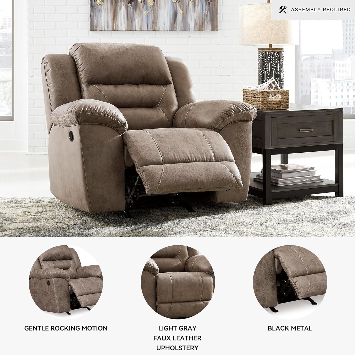 imageSignature Design by Ashley Stoneland Faux Leather Manual Double Reclining Loveseat with Center Console Dark BrownGrey