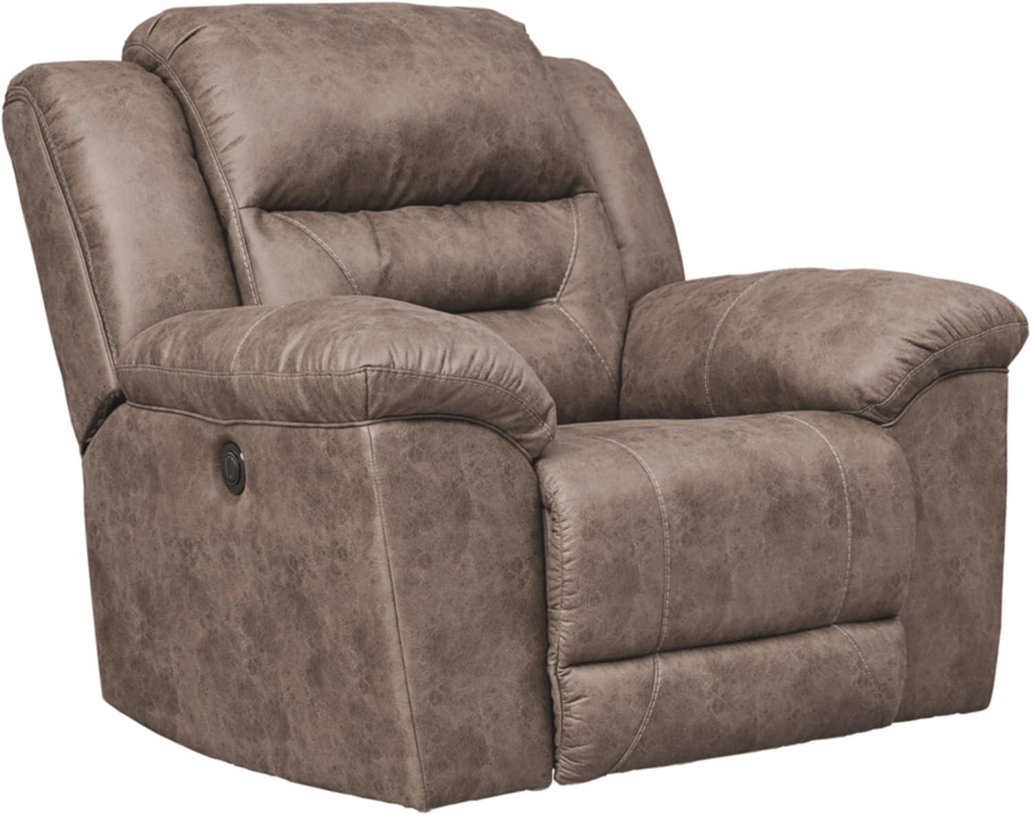 imageSignature Design by Ashley Stoneland Faux Leather Manual Double Reclining Loveseat with Center Console Dark BrownGrey