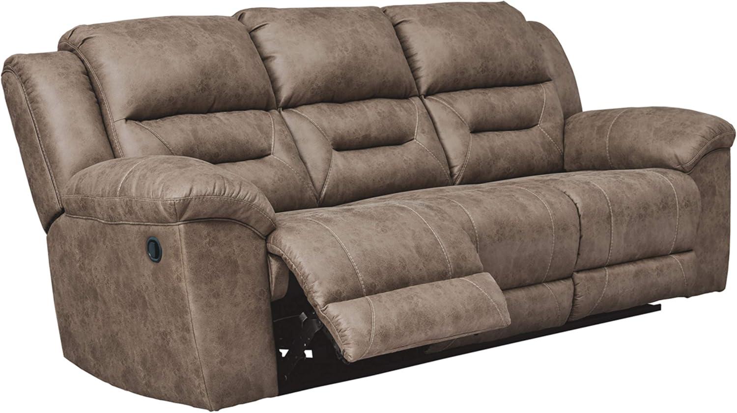 imageSignature Design by Ashley Stoneland Faux Leather Manual Double Reclining Loveseat with Center Console Dark BrownGrey