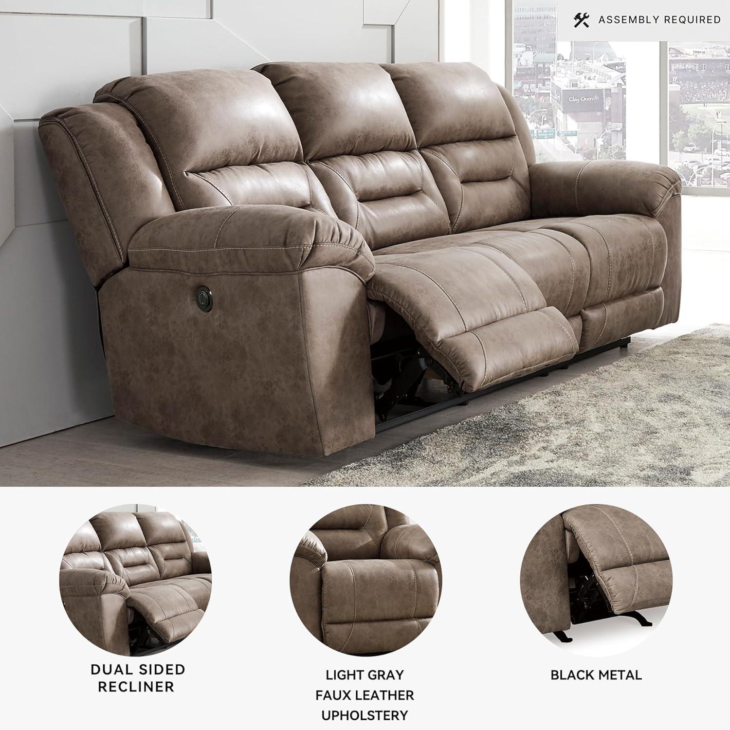 imageSignature Design by Ashley Stoneland Faux Leather Manual Double Reclining Loveseat with Center Console Dark BrownGrey