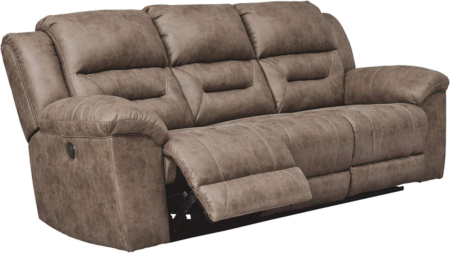 imageSignature Design by Ashley Stoneland Faux Leather Manual Double Reclining Loveseat with Center Console Dark BrownGrey