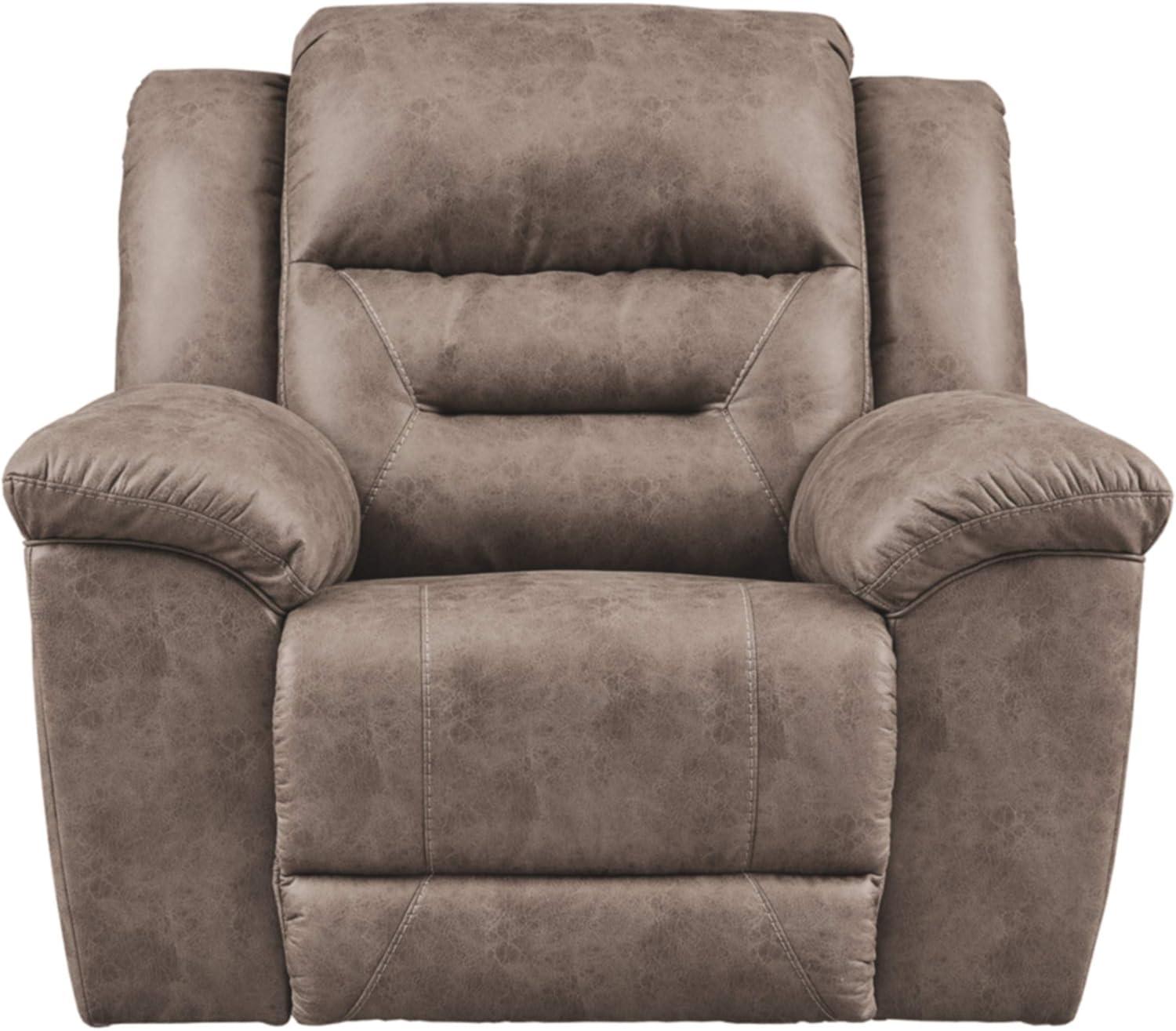 imageSignature Design by Ashley Stoneland Faux Leather Manual Double Reclining Loveseat with Center Console Dark BrownGrey