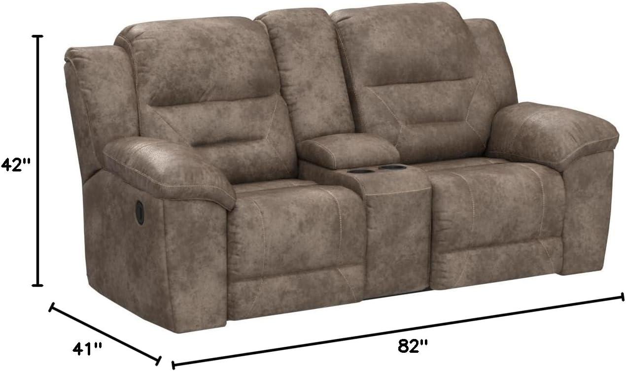 imageSignature Design by Ashley Stoneland Faux Leather Manual Double Reclining Loveseat with Center Console Dark BrownGrey