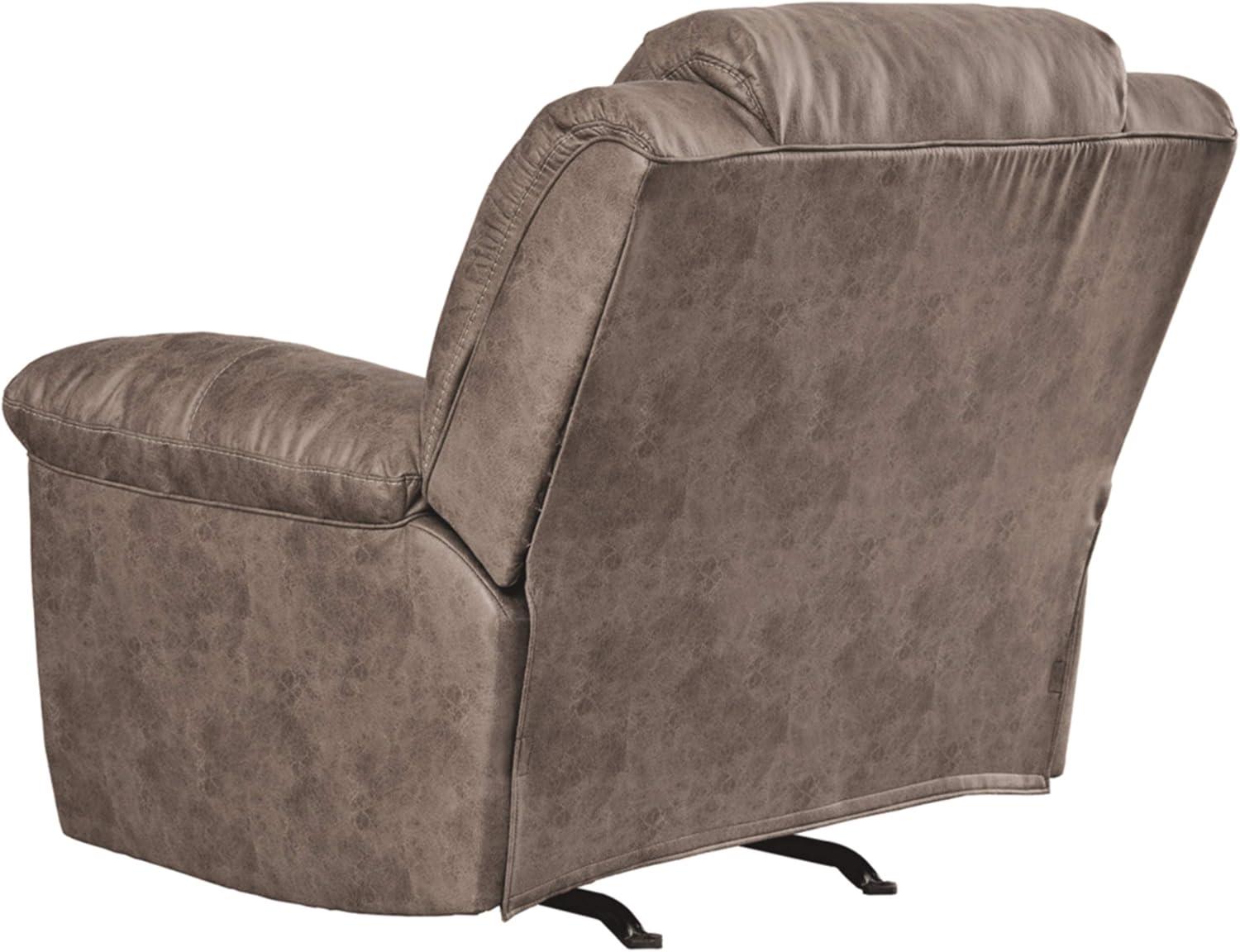 imageSignature Design by Ashley Stoneland Faux Leather Manual Double Reclining Loveseat with Center Console Dark BrownGrey