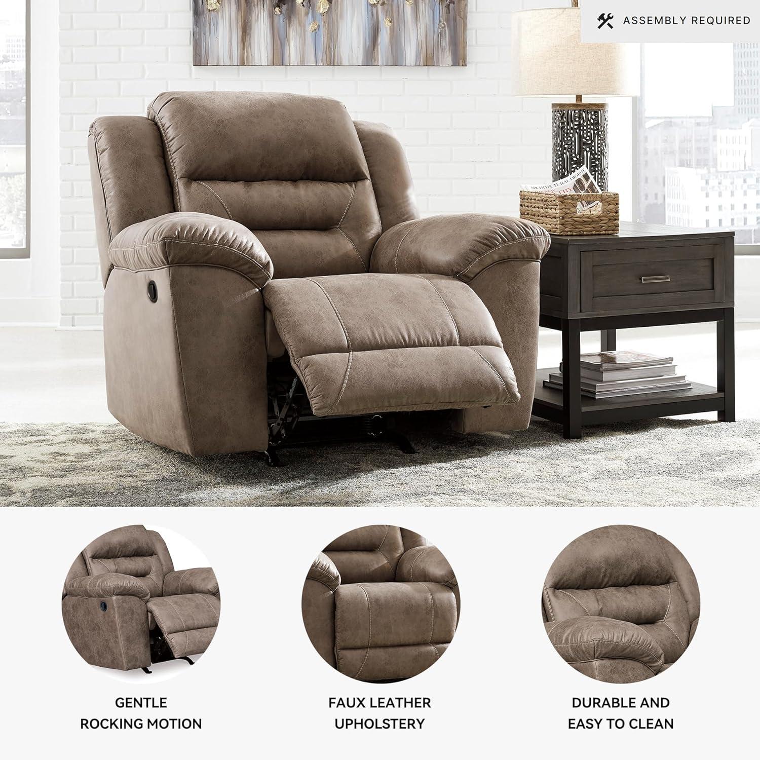 imageSignature Design by Ashley Stoneland Faux Leather Manual Double Reclining Loveseat with Center Console Dark BrownGrey