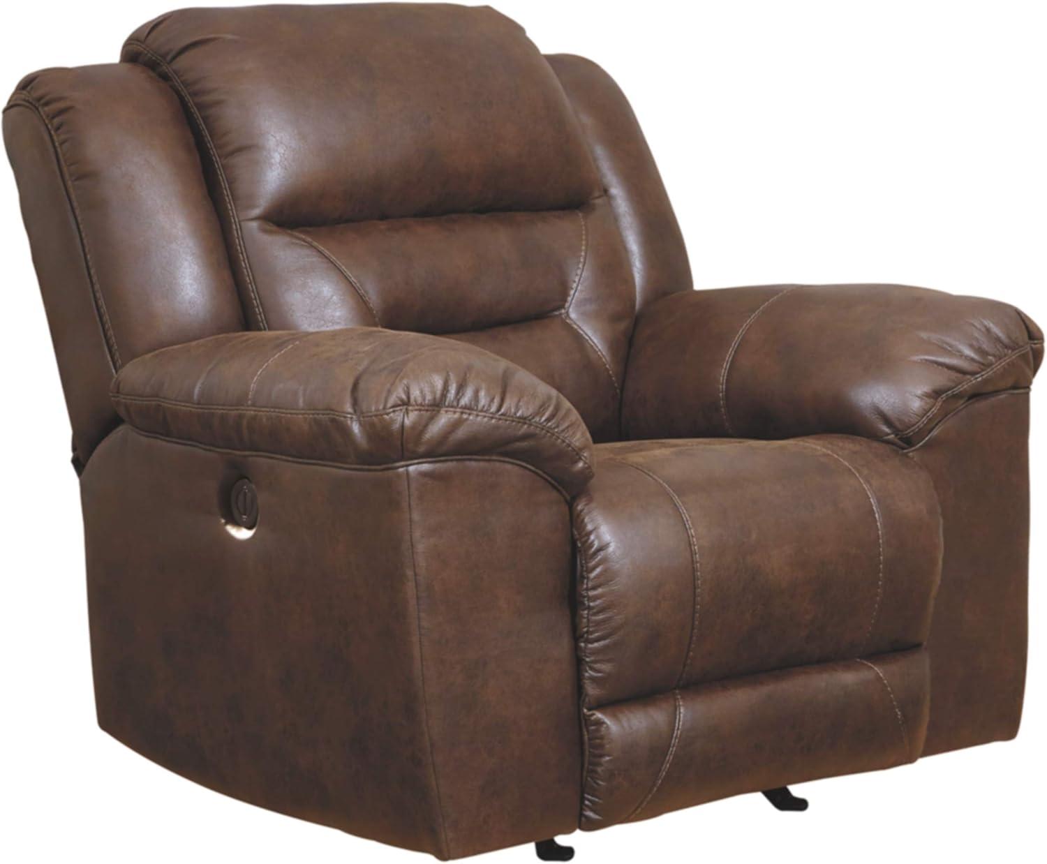 imageSignature Design by Ashley Stoneland Faux Leather Power Double Reclining Loveseat with Center Console Dark BrownBrown