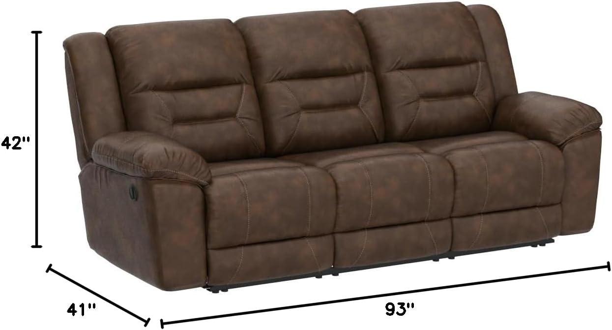 imageSignature Design by Ashley Stoneland Faux Leather Power Double Reclining Loveseat with Center Console Dark BrownBrown