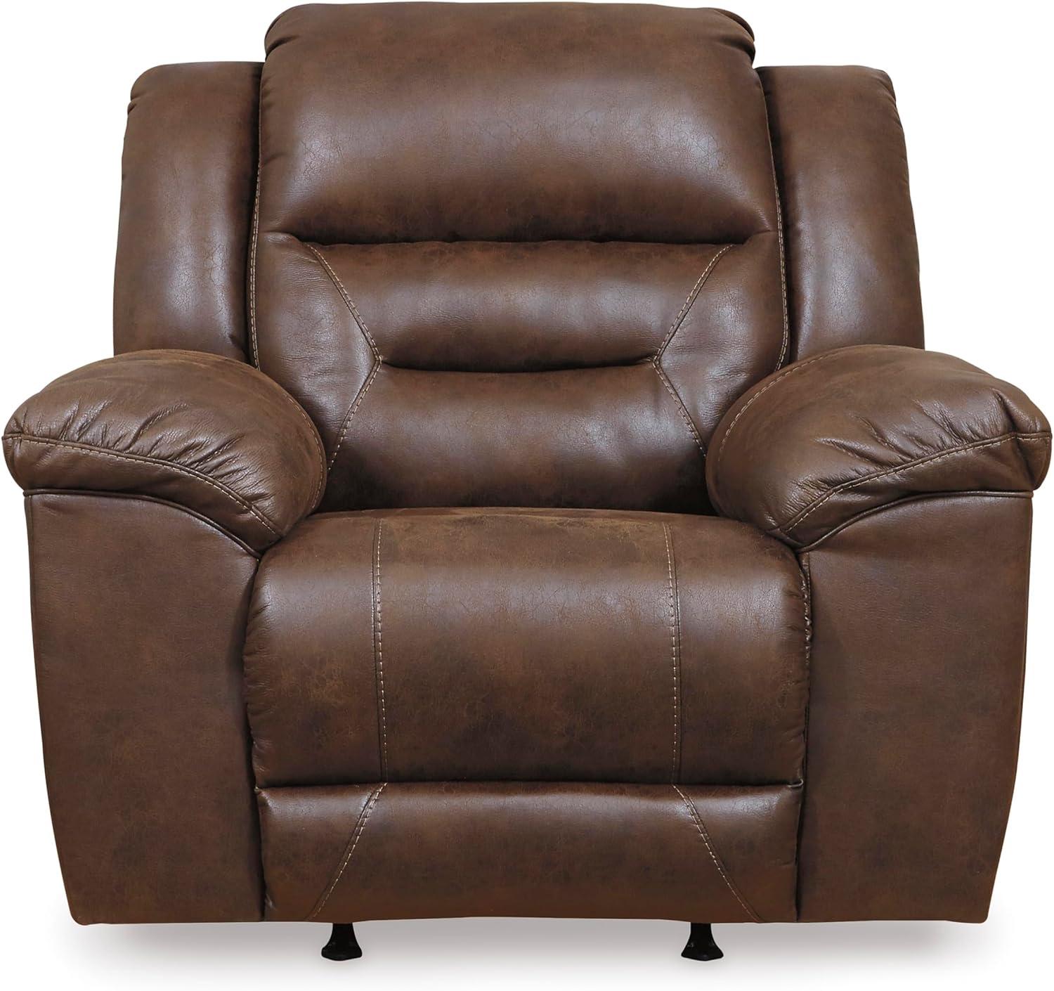 imageSignature Design by Ashley Stoneland Faux Leather Power Double Reclining Loveseat with Center Console Dark BrownBrown