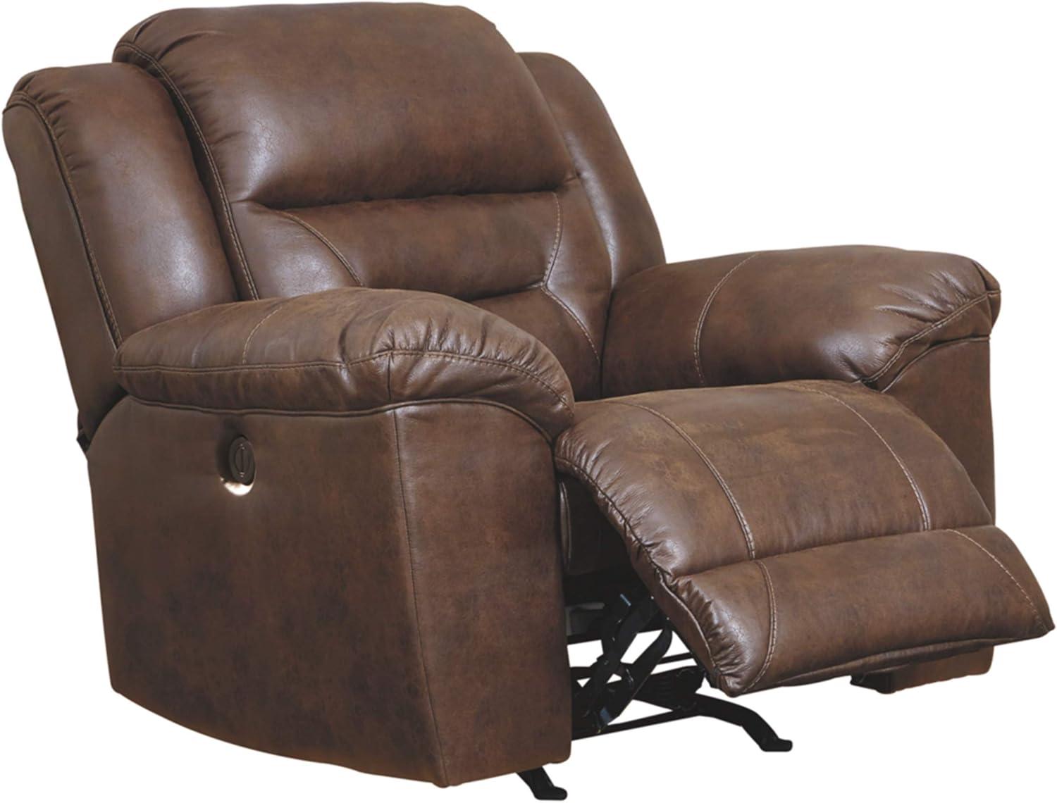 imageSignature Design by Ashley Stoneland Faux Leather Power Double Reclining Loveseat with Center Console Dark BrownBrown