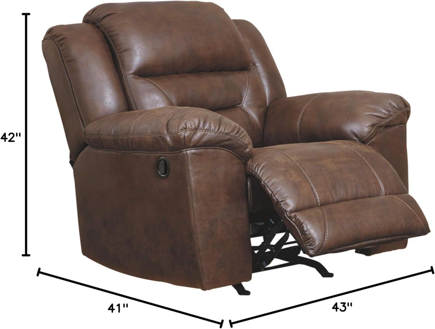 imageSignature Design by Ashley Stoneland Faux Leather Power Double Reclining Loveseat with Center Console Dark BrownBrown