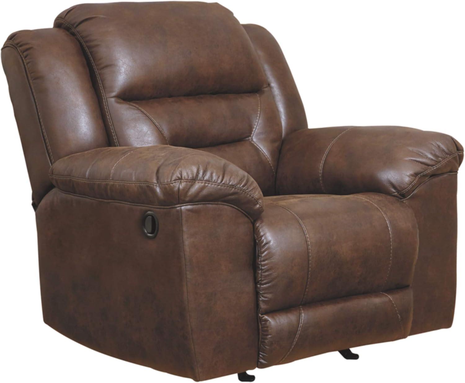 imageSignature Design by Ashley Stoneland Faux Leather Power Double Reclining Loveseat with Center Console Dark BrownBrown