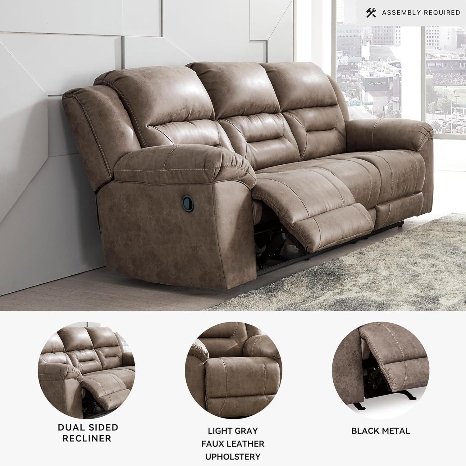 imageSignature Design by Ashley Stoneland Faux Leather Power Double Reclining Loveseat with Center Console Dark BrownGrey