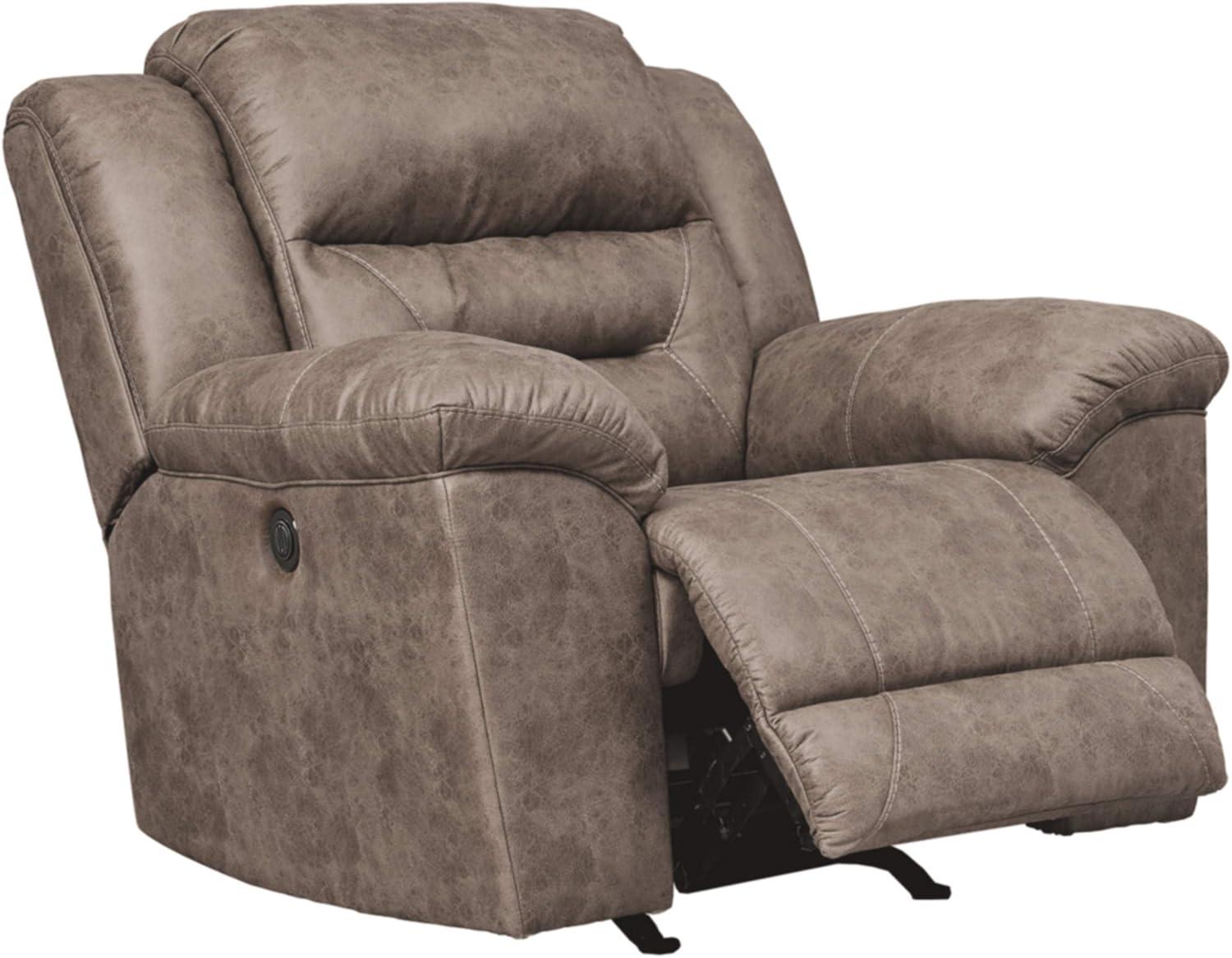 imageSignature Design by Ashley Stoneland Faux Leather Power Double Reclining Loveseat with Center Console Dark BrownGrey