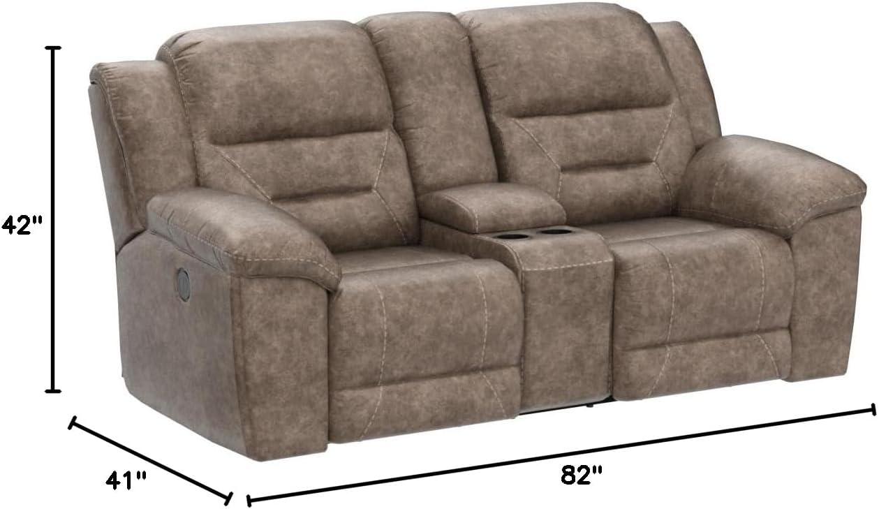 imageSignature Design by Ashley Stoneland Faux Leather Power Double Reclining Loveseat with Center Console Dark BrownGrey