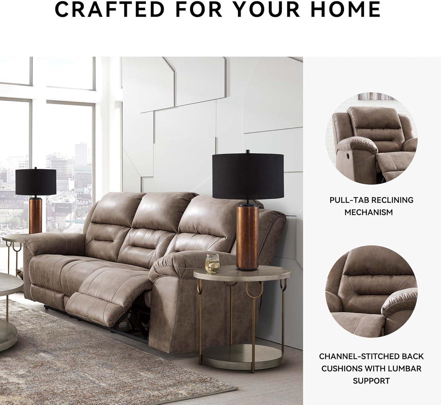 imageSignature Design by Ashley Stoneland Faux Leather Power Double Reclining Loveseat with Center Console Dark BrownGrey