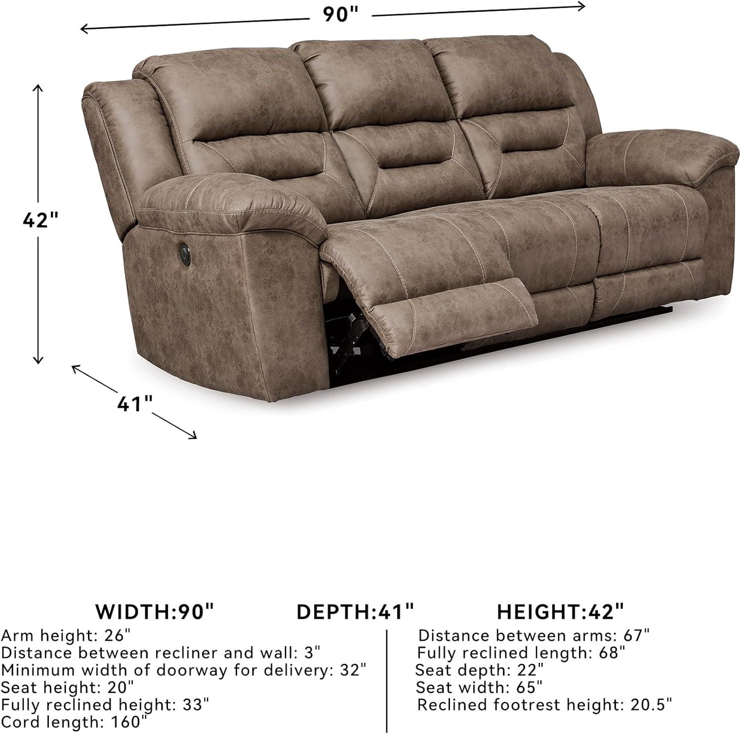 imageSignature Design by Ashley Stoneland Faux Leather Power Double Reclining Loveseat with Center Console Dark BrownGrey