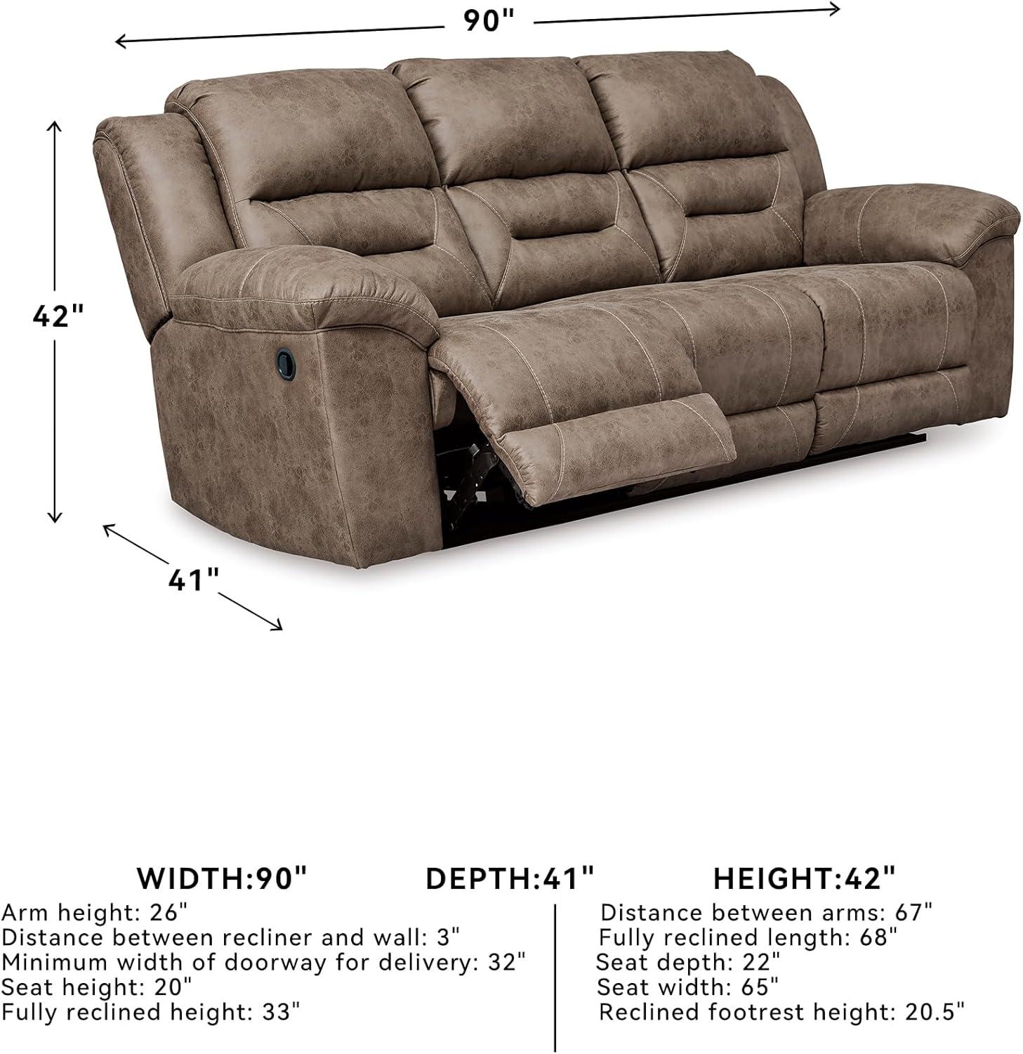 imageSignature Design by Ashley Stoneland Faux Leather Power Double Reclining Loveseat with Center Console Dark BrownGrey