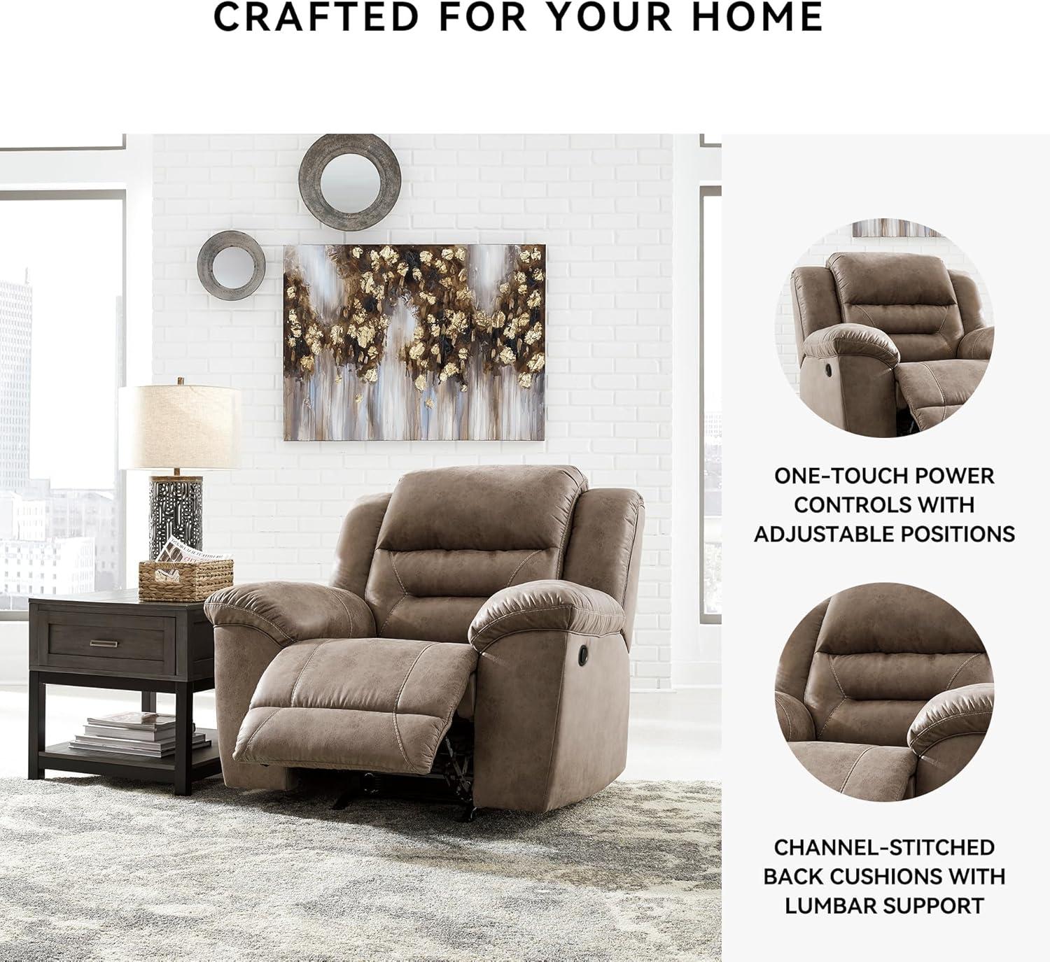 imageSignature Design by Ashley Stoneland Faux Leather Power Double Reclining Loveseat with Center Console Dark BrownGrey