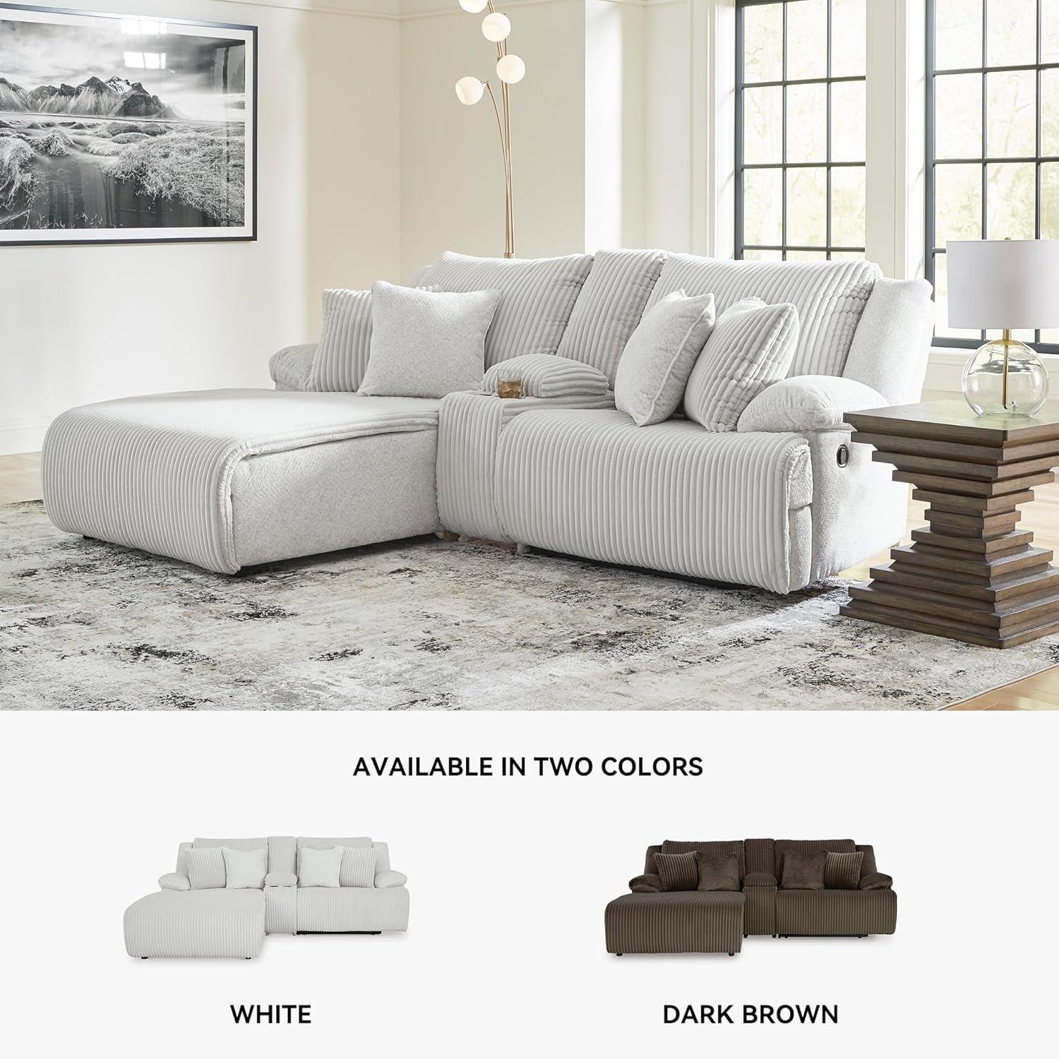 imageSignature Design by Ashley Top Tier Casual LShaped LeftArm Facing 3Piece Reclining Sectional Sofa with Chaise Console Storage and 4 Accent Pillows White