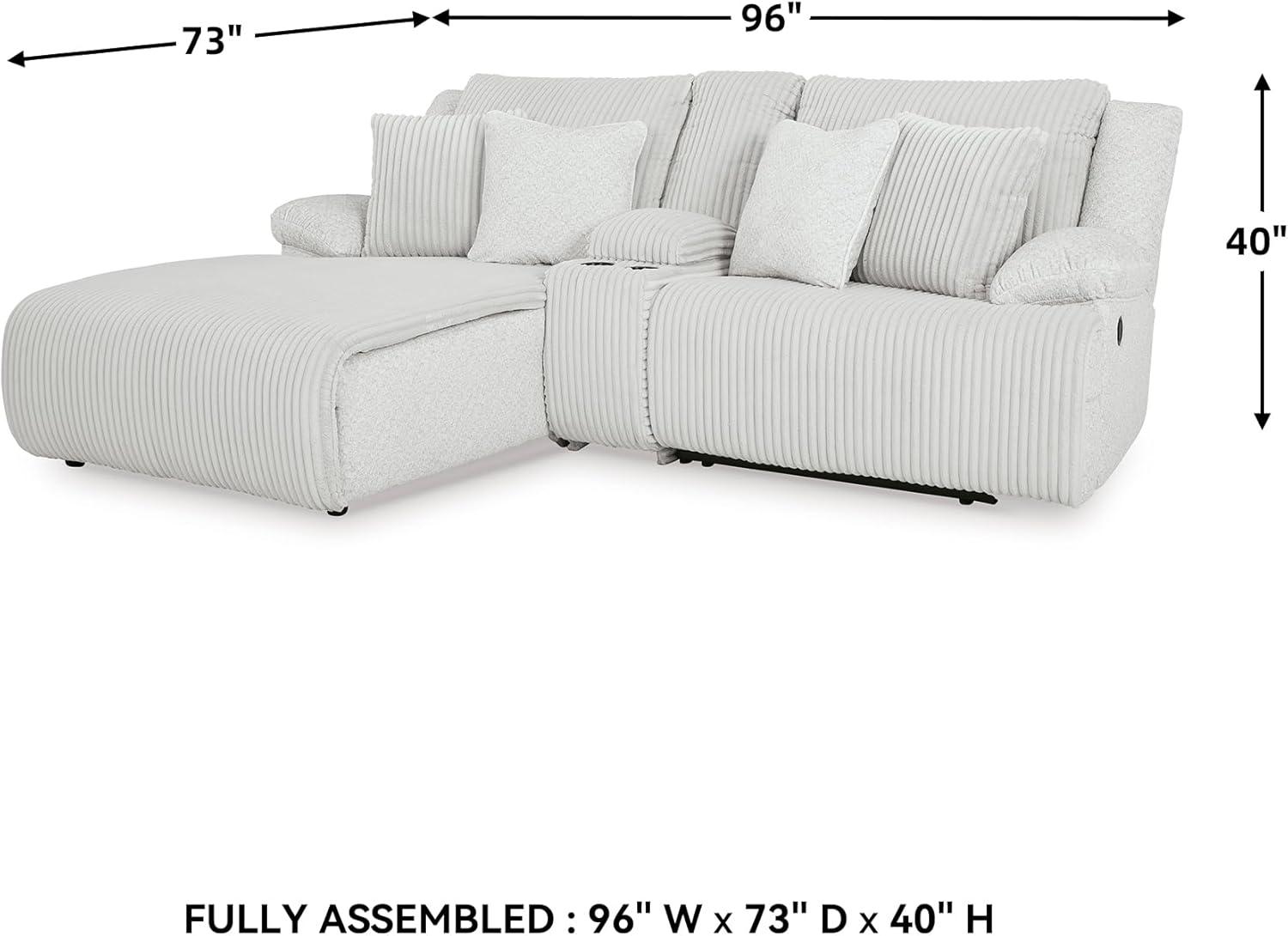 imageSignature Design by Ashley Top Tier Casual LShaped LeftArm Facing 3Piece Reclining Sectional Sofa with Chaise Console Storage and 4 Accent Pillows White